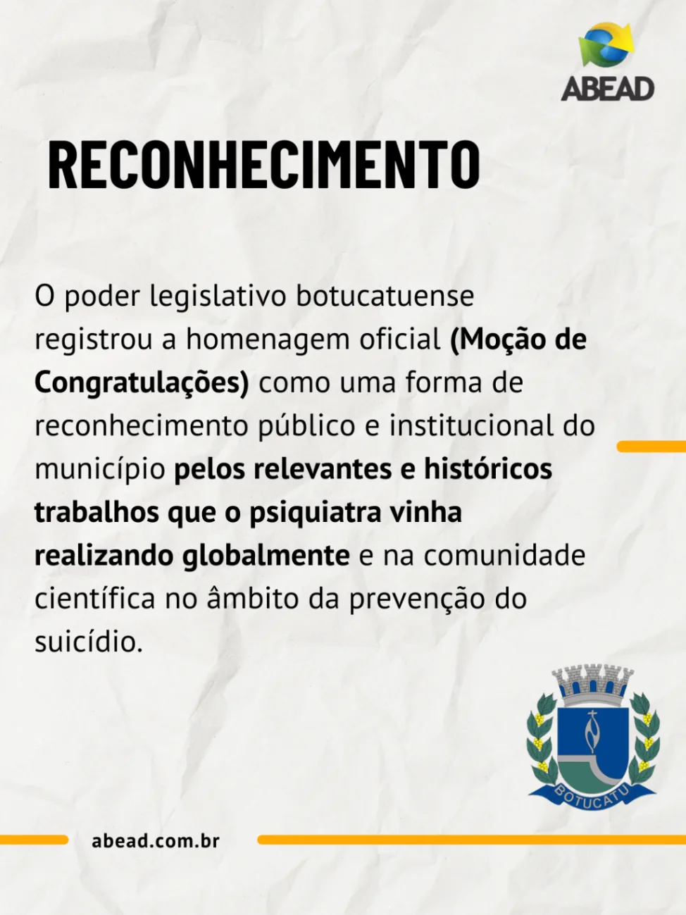Reconhecimento — Moção de Congratulações do poder legislativo de Botucatu.